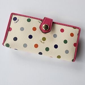 Coach Multicolor Polka Dot Leather Checkbook Wallet Pink Trim